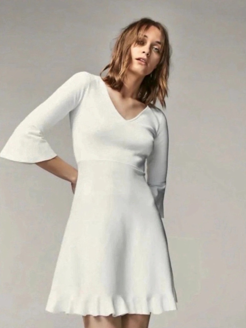 Massimo Dutti White V-Neck Mini Dress